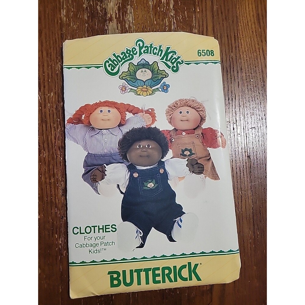 Vtg CABBAGE PATCH KIDS BUTTERICK DOLL CLOTHES PATTERN # 6508 Overalls Jumper